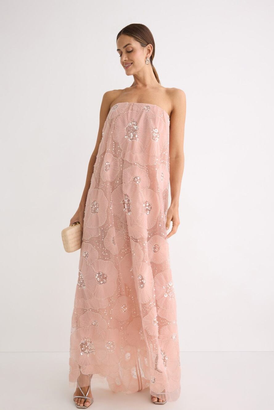 Strapless Pink Embellished Mini Dress
